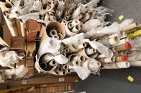 Lot 64 - 4-WHEEL 3-HEIGHT GALVANISED RACK & CONTENTS OF LARGE QTY OF MIXED ROLLS OF BLIND FABRIC (VAT applicable)