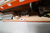 Lot 111 - CONTENTS ON BOTTOM SHELF OF RACK OF VERTICAL CORD WEIGHTS, ROLLER BLIND TABLES, TEMPO SHADE TEMPORARY BLIND (VAT applicable)