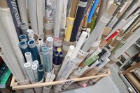 Lot 113 - TROLLEY WITH CONTENTS OF ROLLER BLIND MATERIAL (NOT THE TROLLEY) (VAT applicable)