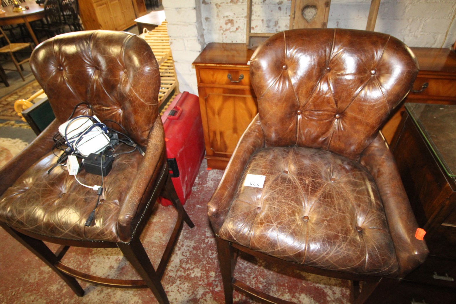 PAIR OF BUTTON BACK HI CHAIRS £250